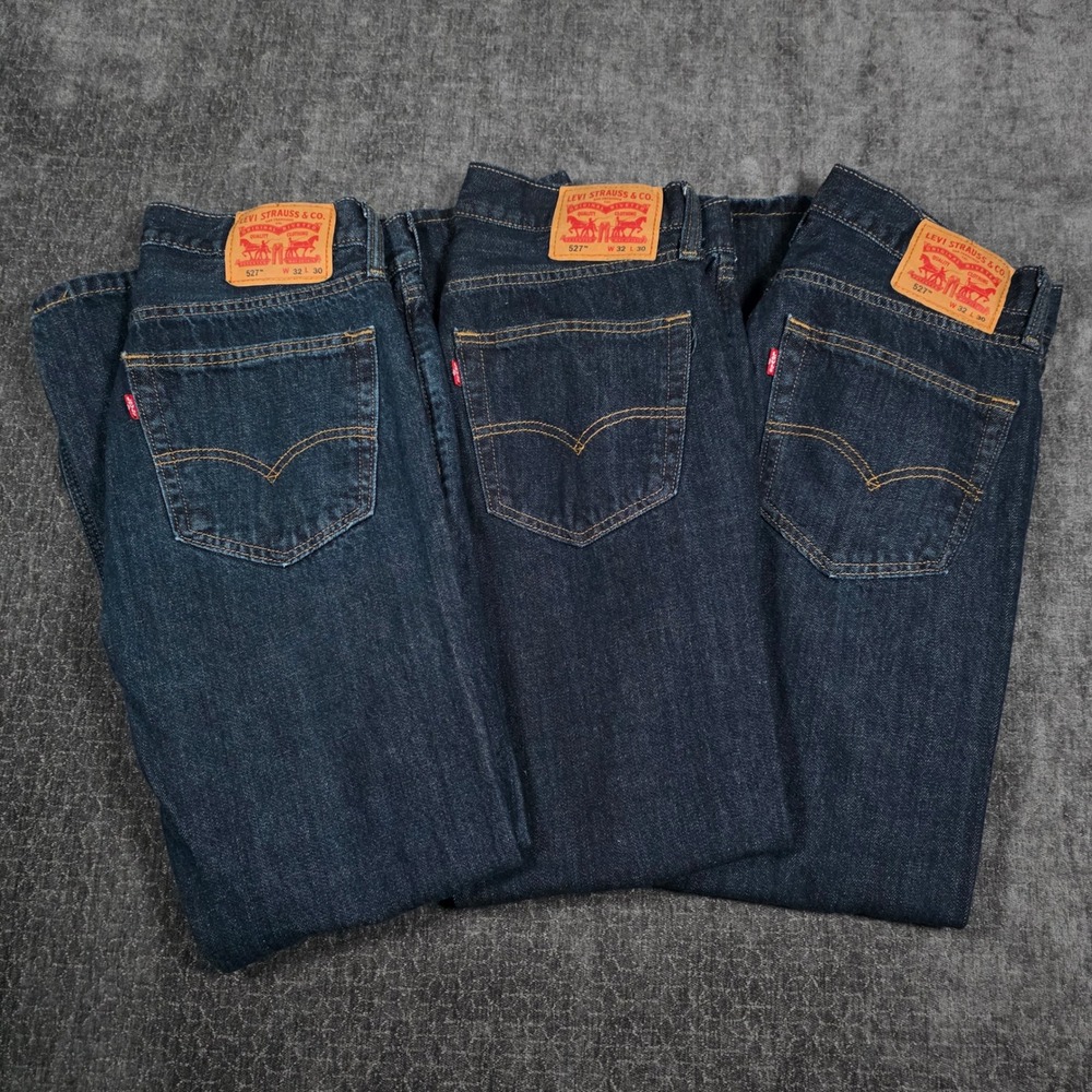 [Bundle of 3] Levis 527 Slim Bootcut Jeans Mens 32x30 Dark Wash Indigo Denim